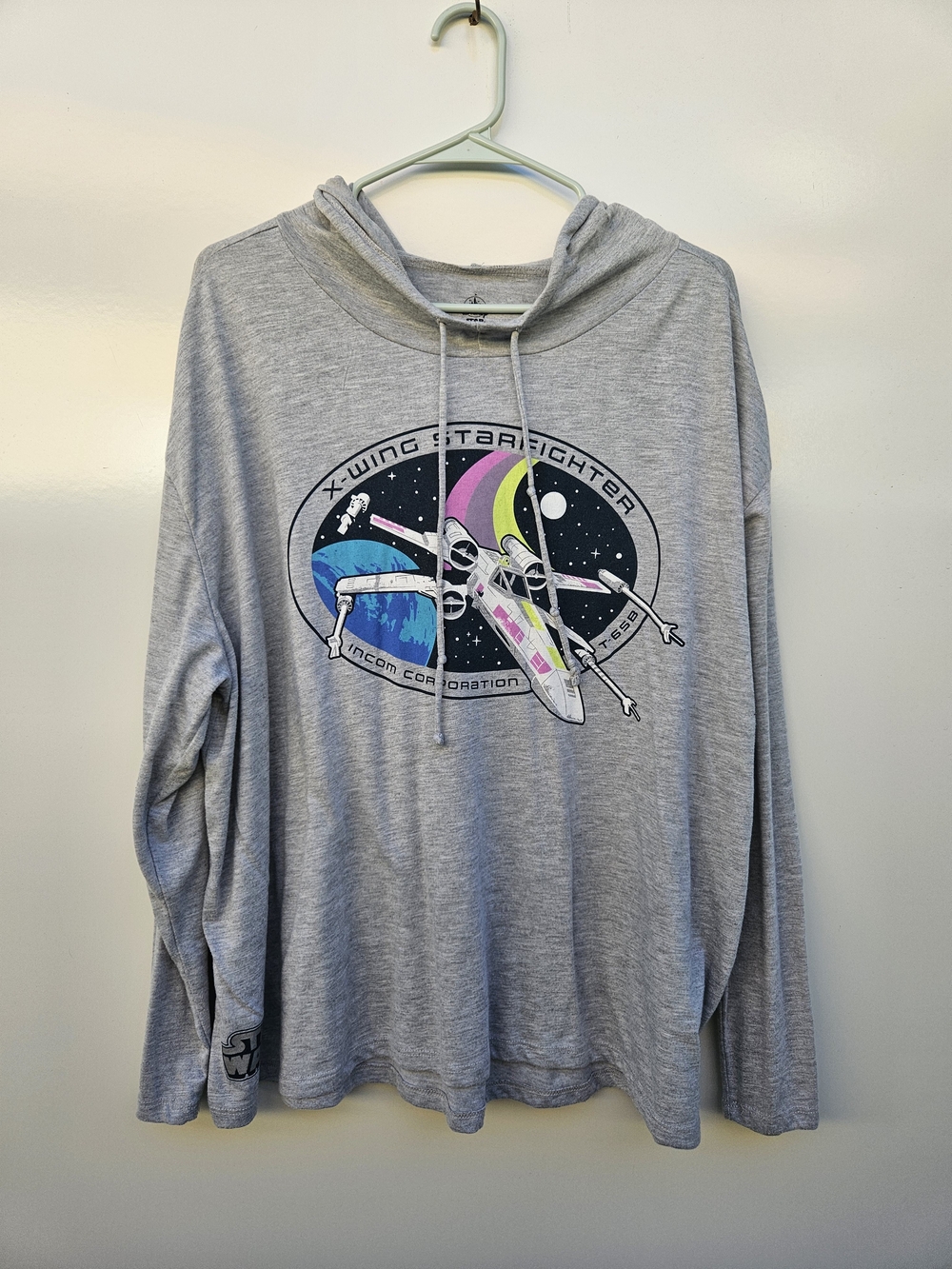 Disney Star Wars Grey Hoodie with Colorful X‑Wing Graphic